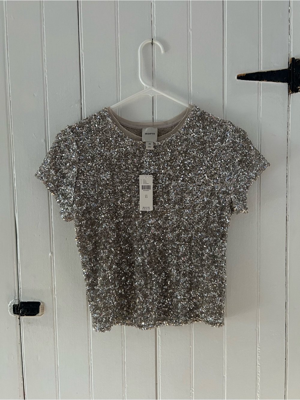 Maeve Silver Sequin Crop Top NWT